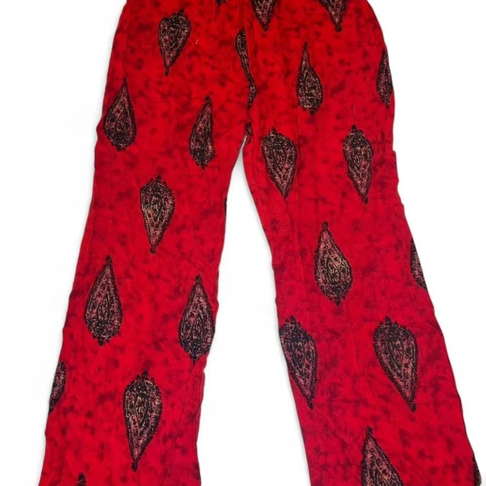 Y2K Rave Red and black paisley print flare pants‎
